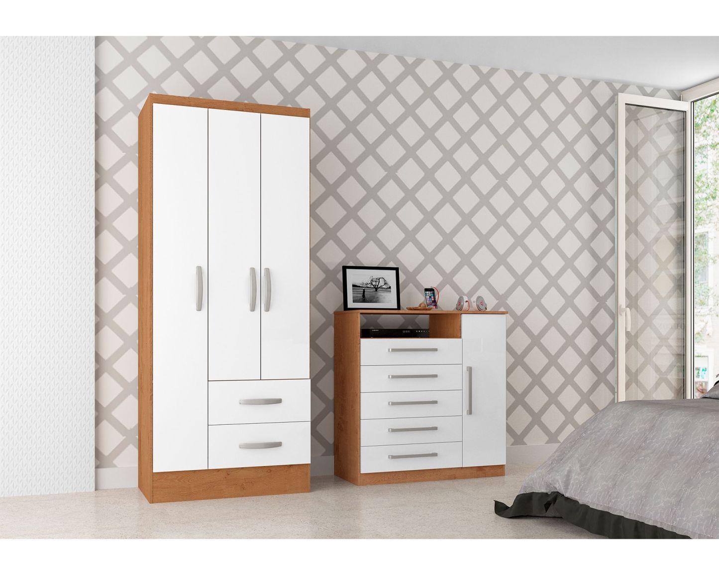 Clóset 3 puertas 2 cajones + Cómoda 1 puerta 5 cajones