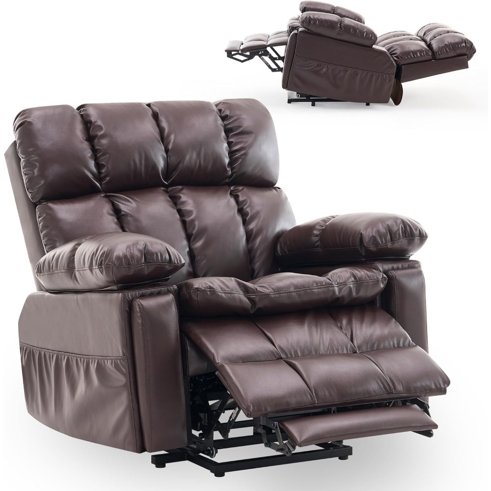 Sillón reclinable eléctrico de gran tamaño con doble motor y reposacabezas ajustable, posiciones infinitas para personas mayores, piel sintética, personalizable.