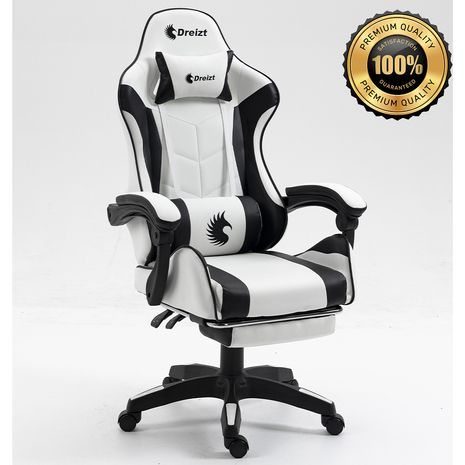 Silla Gamer Ergonómica Dreizt Shine Series Blanco/ Negro Con Posapies Reclinable
