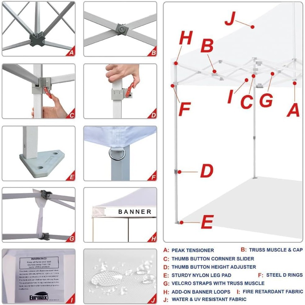Carpa comercial instantánea con dosel emergente de 8'x8' con 4 paredes laterales extraíbles con cremallera y bolsa con ruedas, además de 4 bolsas de arena adicionales.