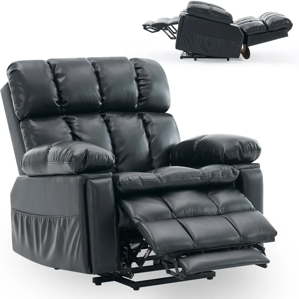 Sillón reclinable eléctrico de gran tamaño con doble motor y reposacabezas ajustable para personas mayores, posicionamiento infinito, reclinable en posición horizontala