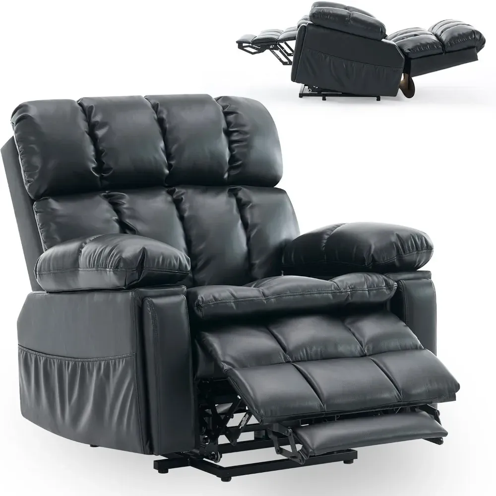 Sillón reclinable eléctrico de gran tamaño con doble motor y reposacabezas ajustable para personas mayores, posicionamiento infinito, reclinable en posición horizontala
