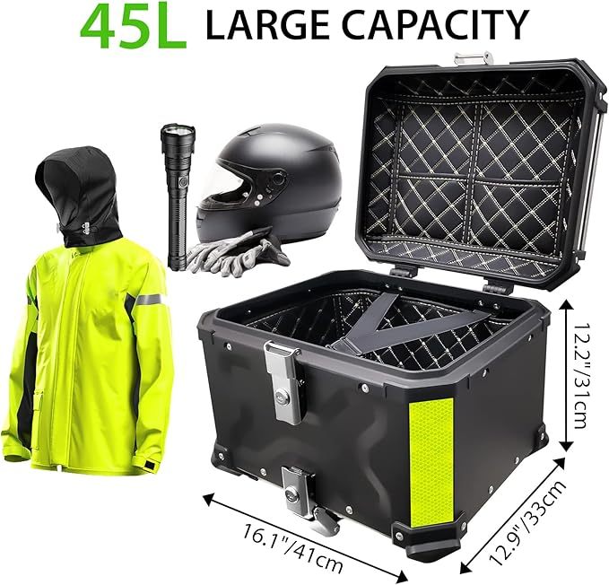 Maletero de aluminio para moto de 45L, impermeable, antipolvo, antirrobo, para guardar el casco, con respaldo y placa de montaje