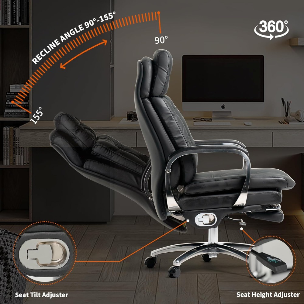 Silla de oficina con masaje de paletas, reposapiés, ventilación con calefacción, gestión ergonómica, silla ejecutiva de oficina totalmente reclinable.