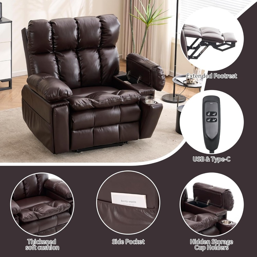 Sillón reclinable eléctrico de gran tamaño con doble motor y reposacabezas ajustable, posiciones infinitas para personas mayores, piel sintética, personalizable.
