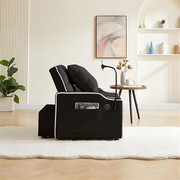 Sofá cama extraíble 3 en 1, sillón convertible individual, sofá cama de terciopelo para invitados, futón decorativo, sillón ajustable con USB, portavasos, soporte para teléfono, bolsillos laterales y almohada lumbar