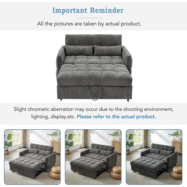Sofá cama convertible de 52,8" con dos plazas, sofá cama capitoné 3 en 1