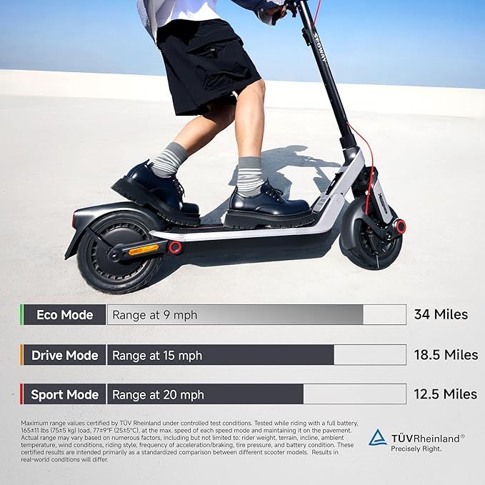 Scooter Eléctrico Plegable, Motor 800W Potencia Máxima, Autonomía de hasta 55Km, Velocidad Máxima de 30Km/h, Resistente a Salpicaduras IPX5, Compatible con App Negro