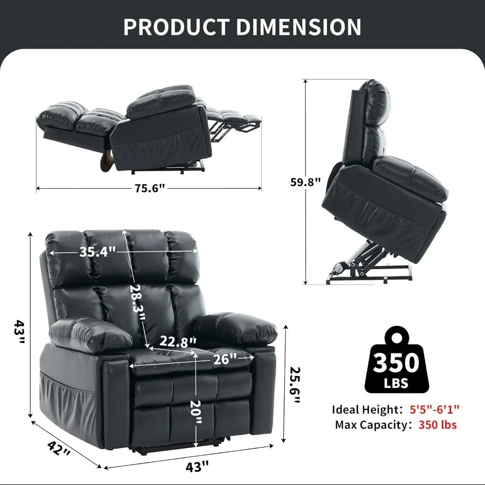 Sillón reclinable eléctrico de gran tamaño con doble motor y reposacabezas ajustable para personas mayores, posicionamiento infinito, reclinable en posición horizontala