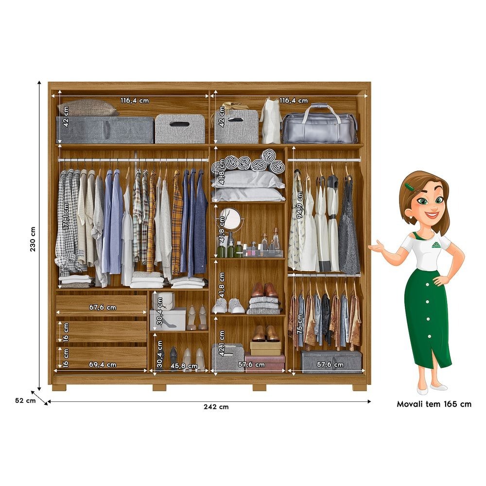 Ropero Dhara 2 Puertas 3 Cajones C/Espejo Freijol/Off White