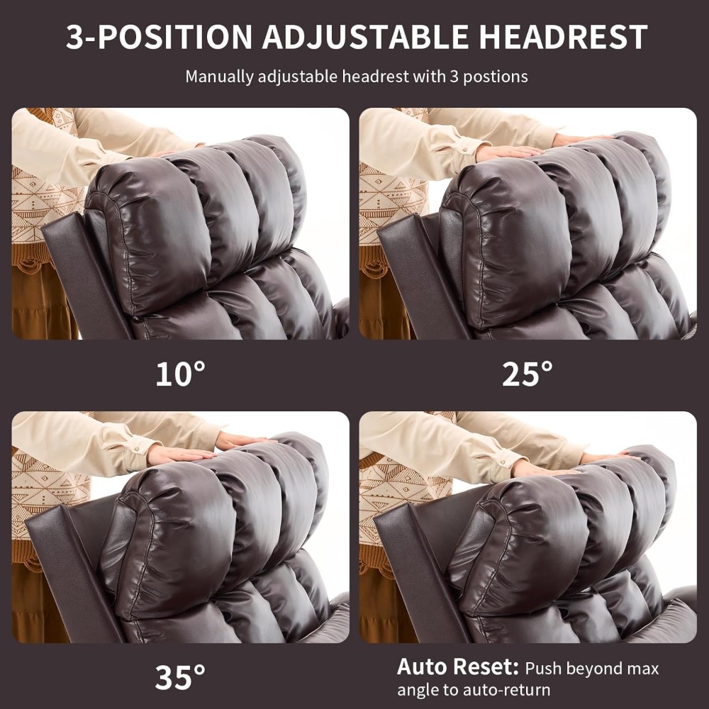 Sillón reclinable eléctrico de gran tamaño con doble motor y reposacabezas ajustable, posiciones infinitas para personas mayores, piel sintética, personalizable.