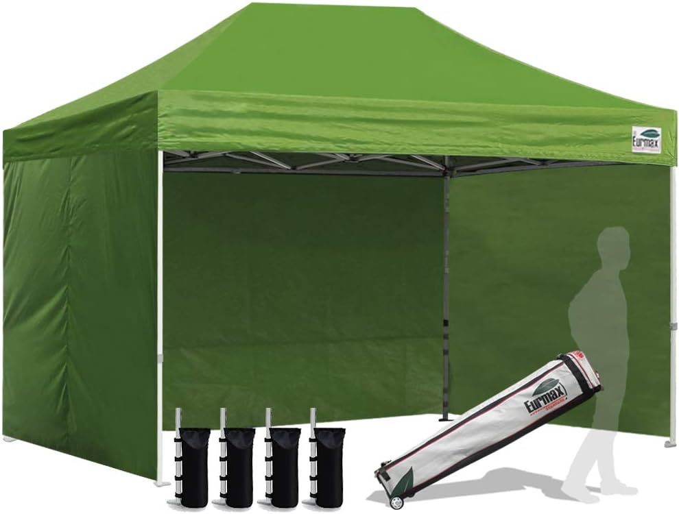 Carpa comercial instantánea con dosel emergente de 8'x8' con 4 paredes laterales extraíbles con cremallera y bolsa con ruedas, además de 4 bolsas de arena adicionales.