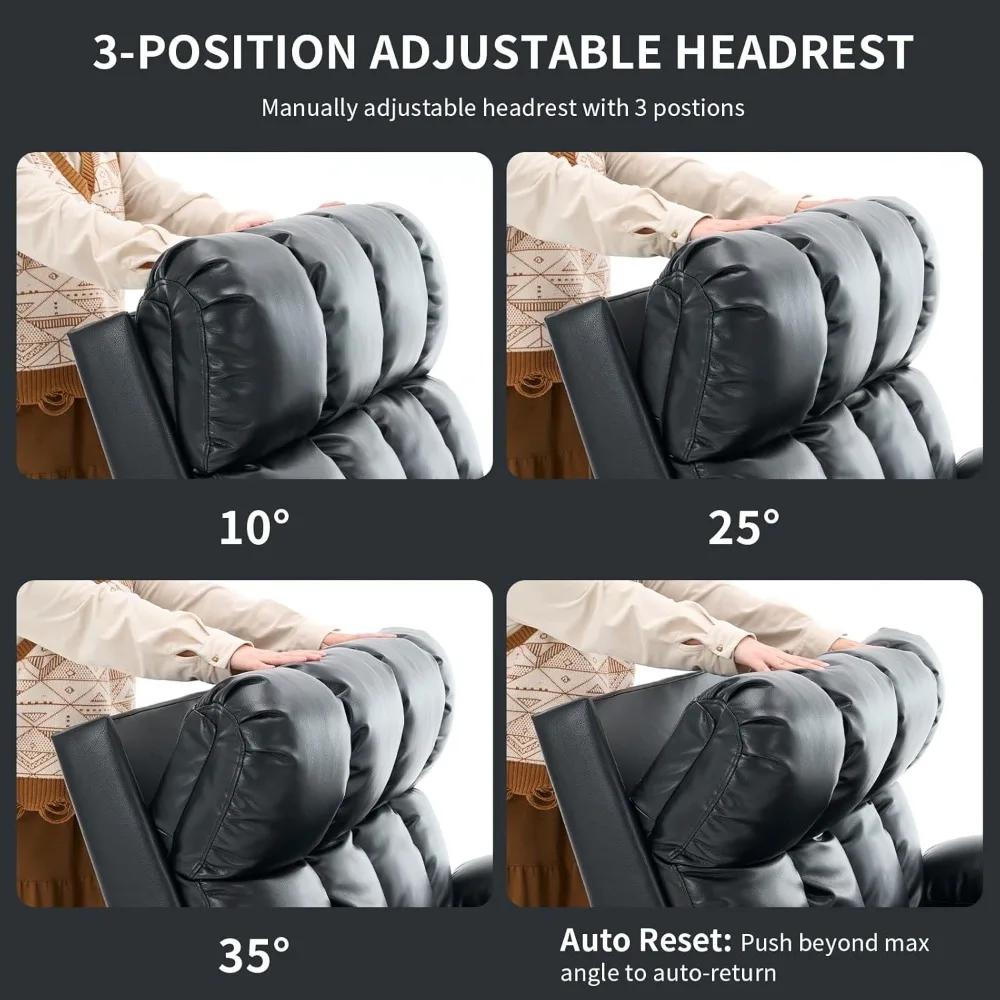 Sillón reclinable eléctrico de gran tamaño con doble motor y reposacabezas ajustable para personas mayores, posicionamiento infinito, reclinable en posición horizontala