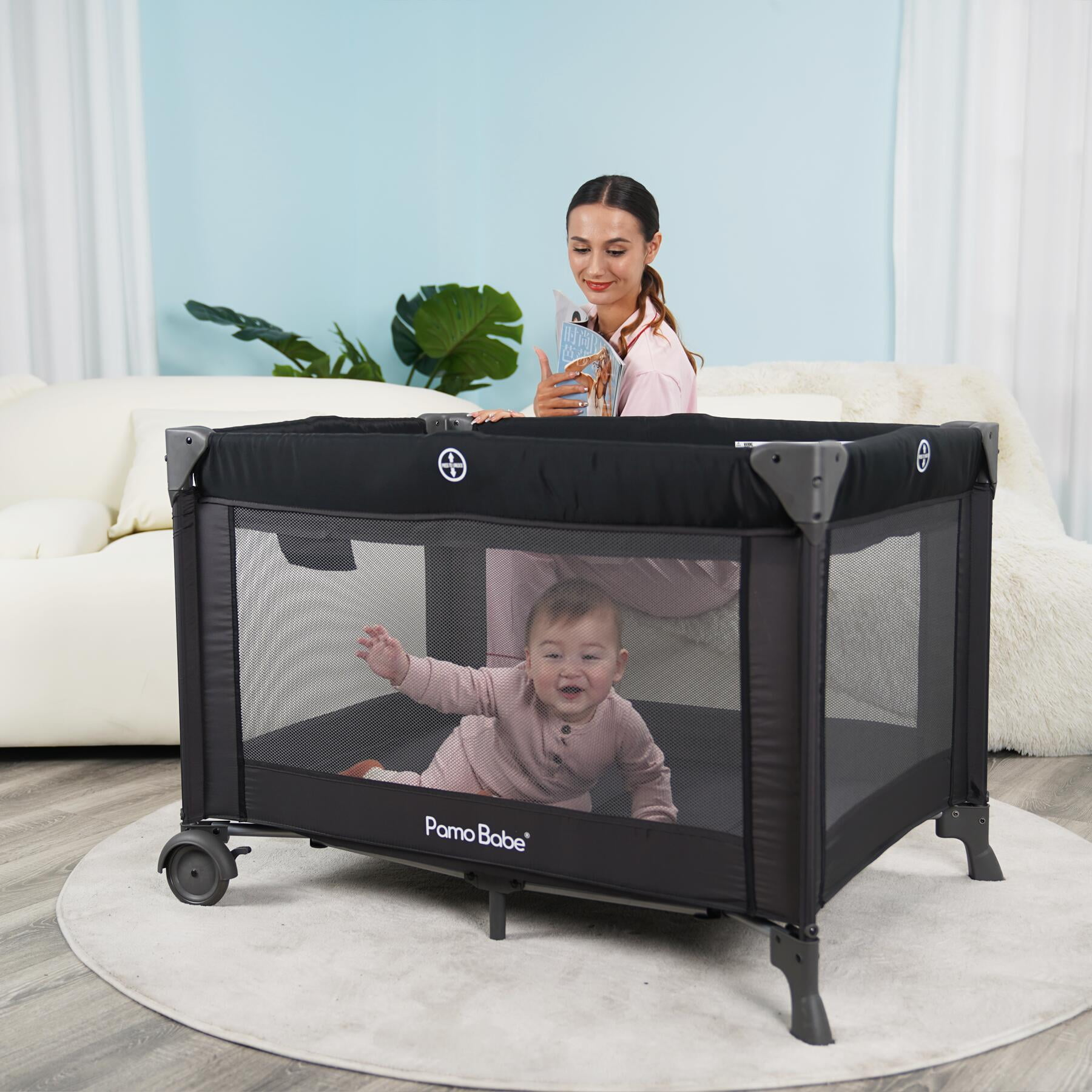 Parque de juegos para bebés unisex con cuna y cambiador, para recién nacidos