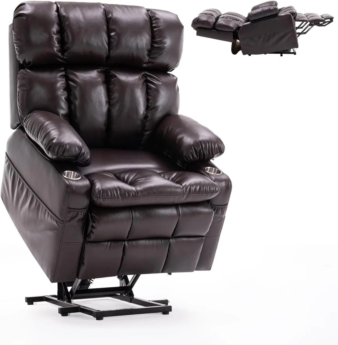 Sillón reclinable eléctrico de gran tamaño con doble motor y reposacabezas ajustable para personas mayores, posicionamiento infinito, reclinable en posición horizontala