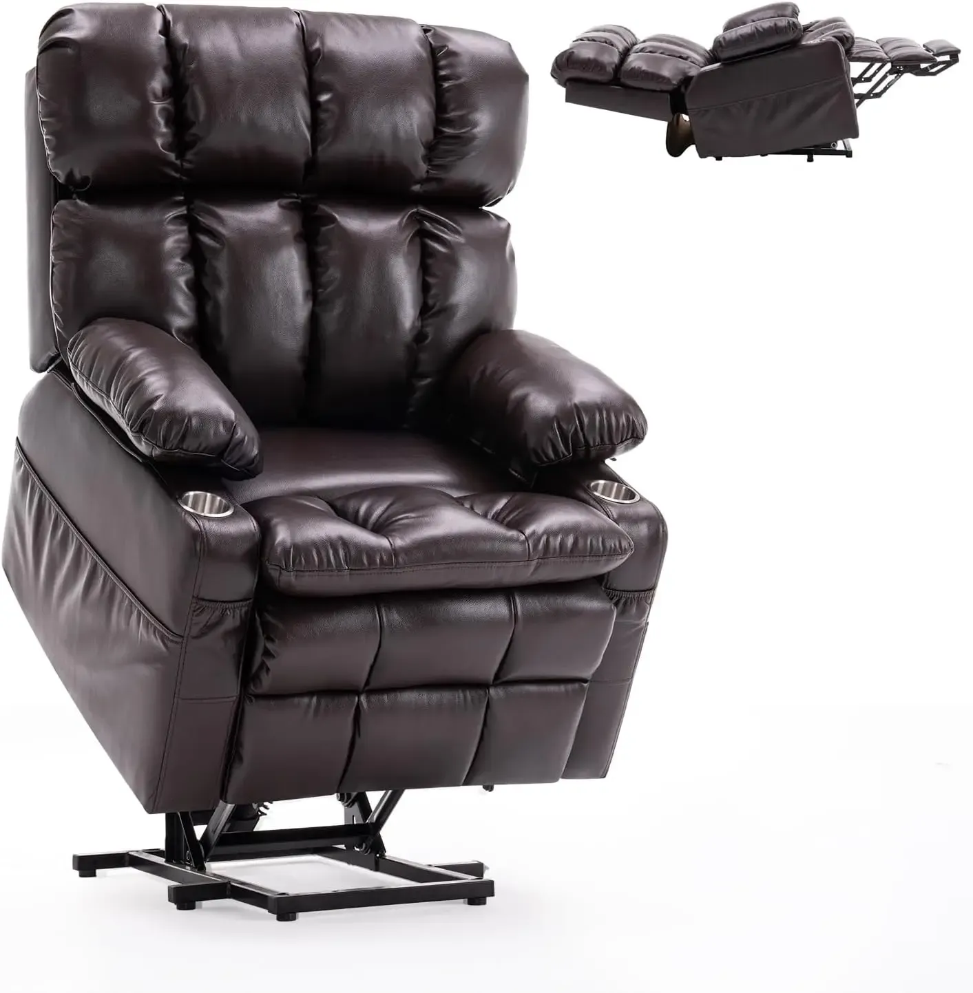 Sillón reclinable eléctrico de gran tamaño con doble motor y reposacabezas ajustable para personas mayores, posicionamiento infinito, reclinable en posición horizontala