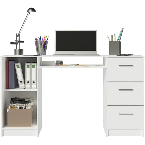 Madesa Escritorio para Pc con 3 Cajones y 1 Puerta Alaska - Blanco