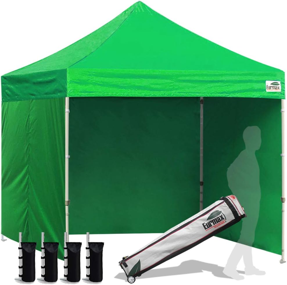 Carpa comercial instantánea con dosel emergente de 8'x8' con 4 paredes laterales extraíbles con cremallera y bolsa con ruedas, además de 4 bolsas de arena adicionales.