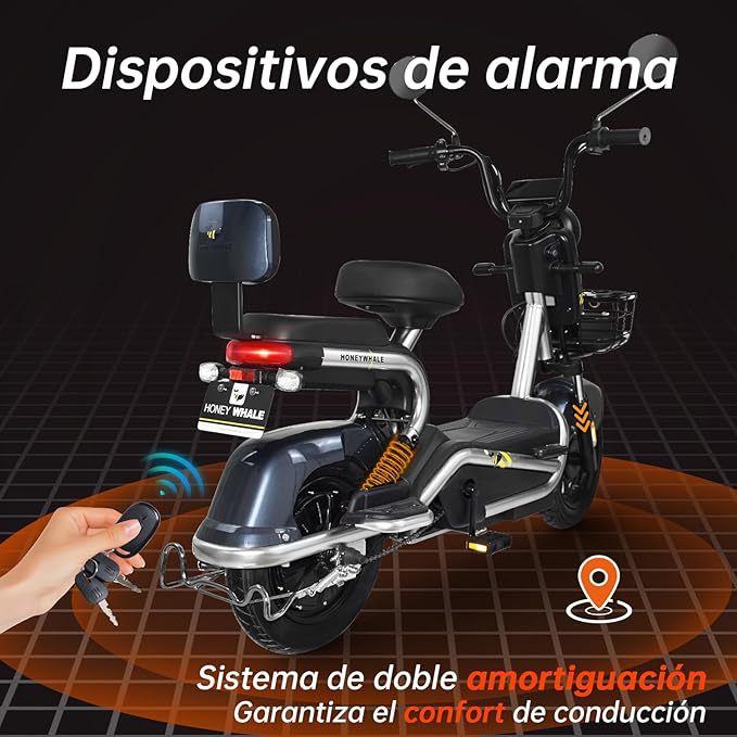 Bicimoto Eléctrica con Alarma, Máxima del Motor 700W, Velocidad Máxima 45KM/H, Autonomía 55-60KM, Baterías de Gran Capacidad 20AH