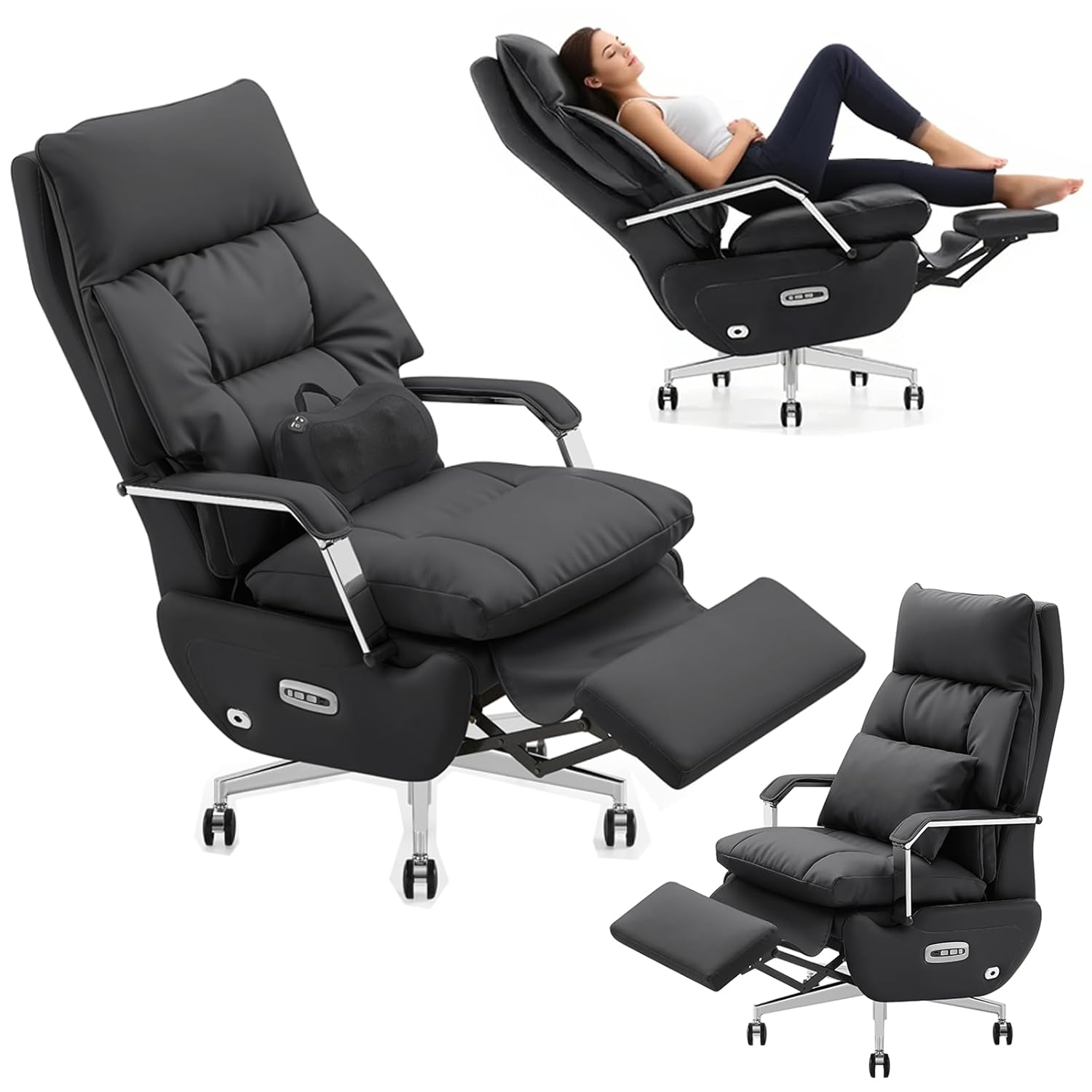 Silla de oficina reclinable con reposapiés - Reclinación eléctrica con un solo clic, masaje y soporte de almohada