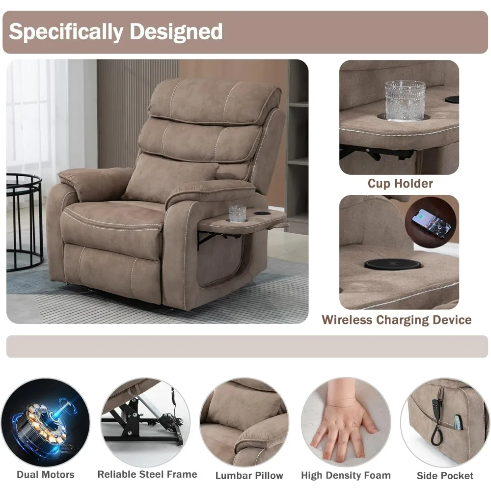 Sillón reclinable eléctrico para adultos mayores, de terciopelo, con calefacción de masaje, reposapiés extendido y carga inalámbrica.