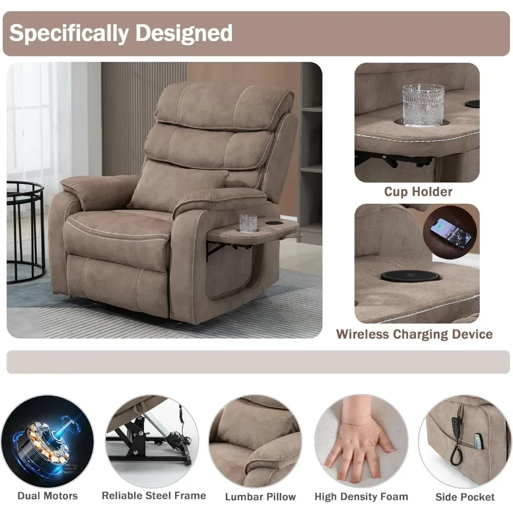 Sillón reclinable eléctrico para adultos mayores, de terciopelo, con calefacción de masaje, reposapiés extendido y carga inalámbrica.