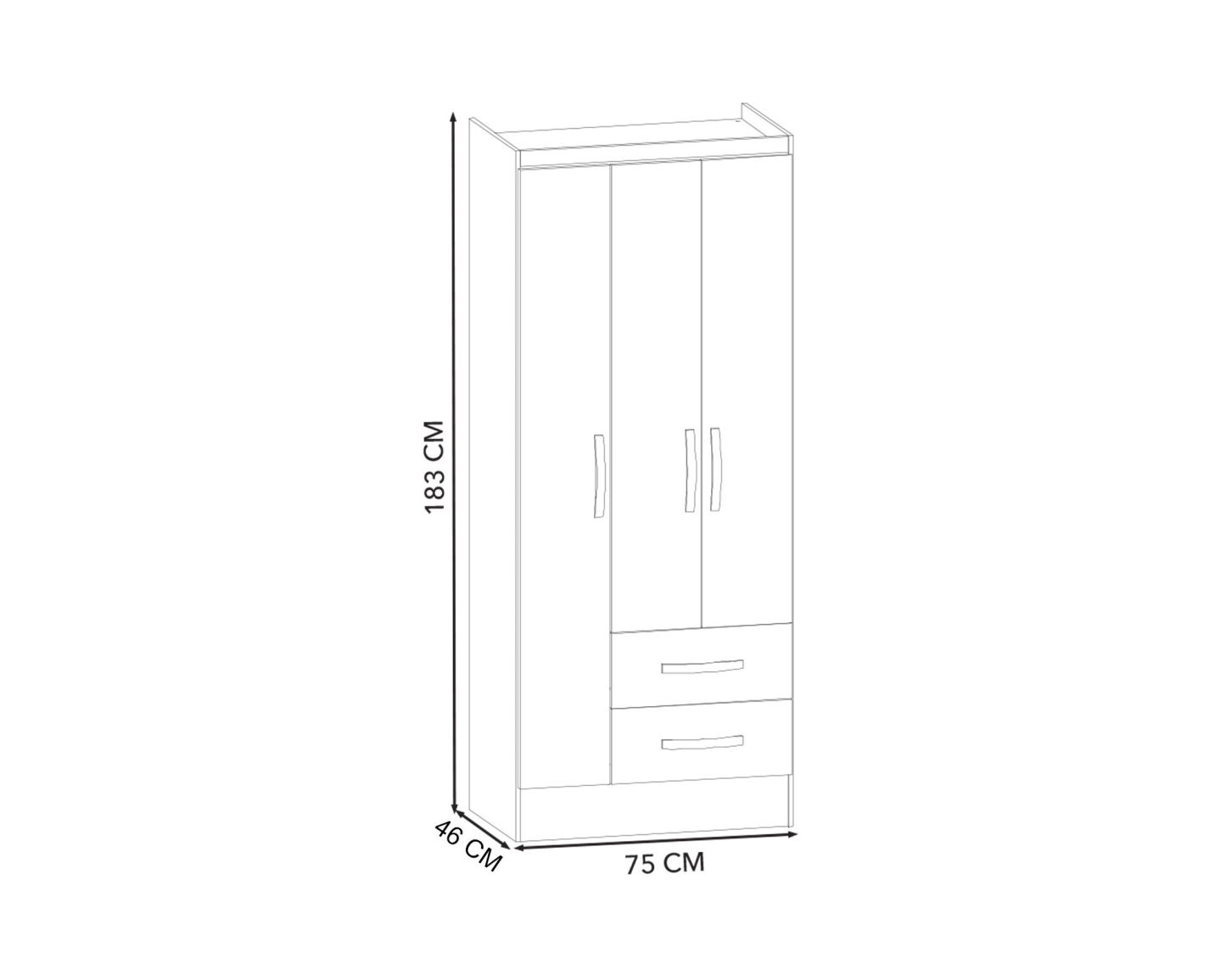 Clóset 3 puertas 2 cajones + Cómoda 1 puerta 5 cajones