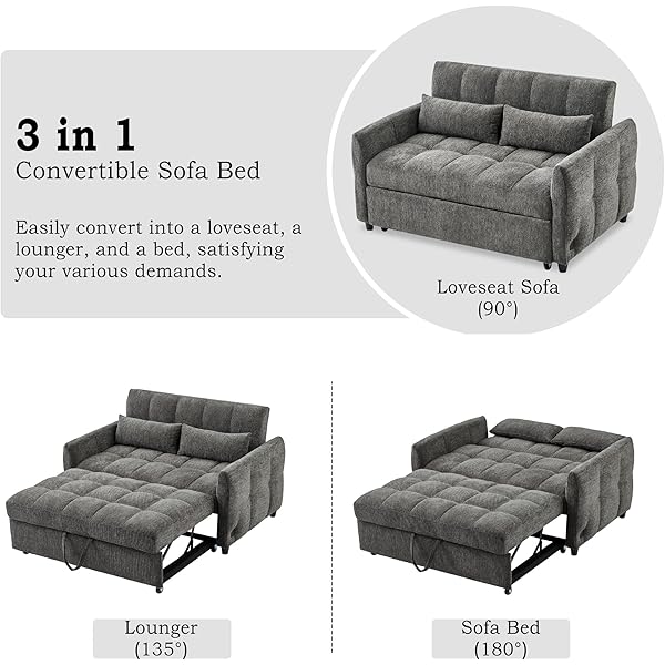 Sofá cama convertible de 52,8" con dos plazas, sofá cama capitoné 3 en 1