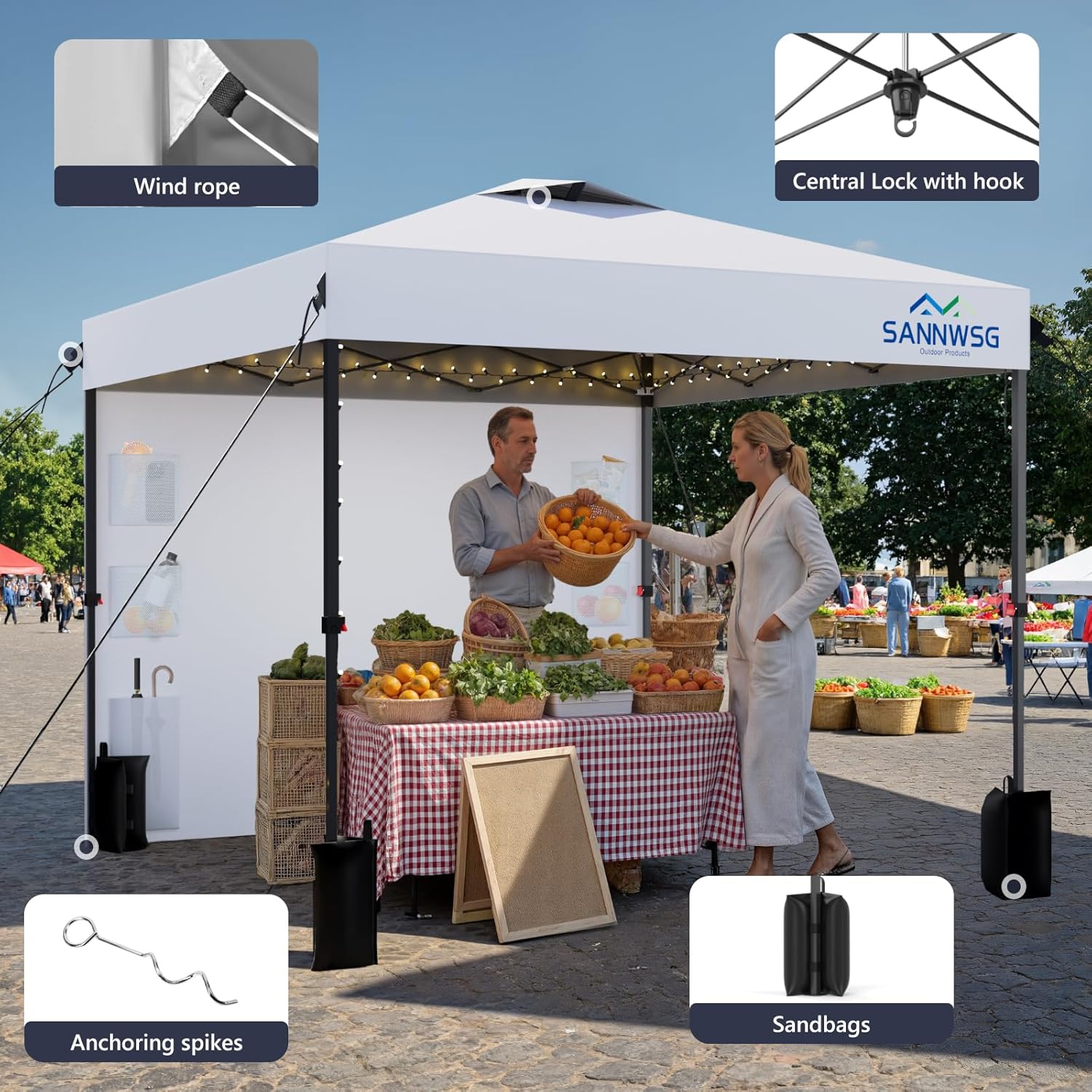 Carpa plegable de 8x8 con paredes laterales desmontables, fácil de instalar para eventos al aire libre y campamentos.