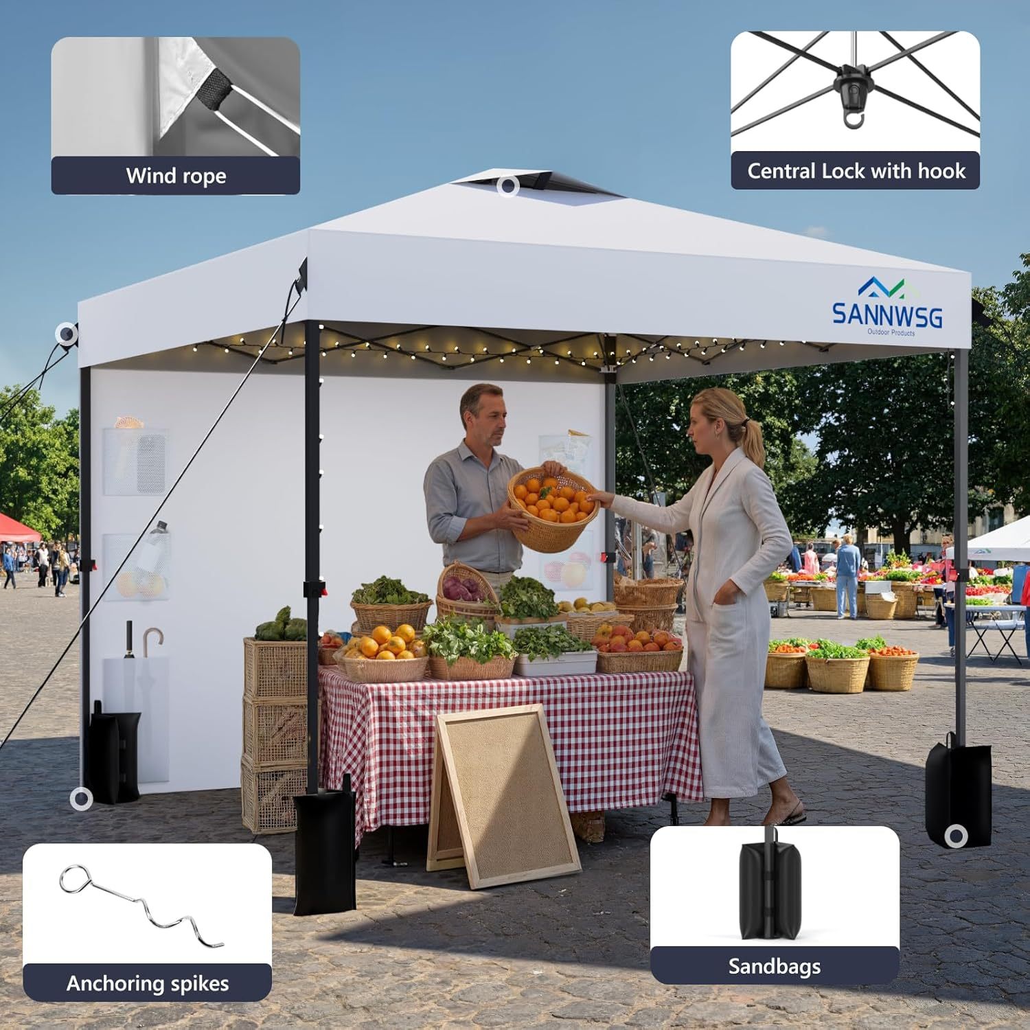 Carpa plegable de 8x8 con paredes laterales desmontables, fácil de instalar para eventos al aire libre y campamentos.