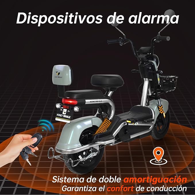 Bicimoto Eléctrica con Alarma, Máxima del Motor 700W, Velocidad Máxima 45KM/H, Autonomía 55-60KM, Baterías de Gran Capacidad 20AH