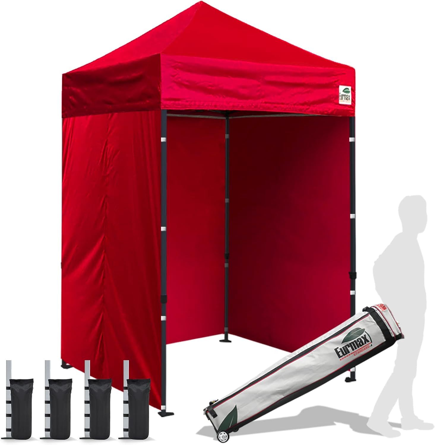 Carpa comercial instantánea con dosel emergente de 8'x8' con 4 paredes laterales extraíbles con cremallera y bolsa con ruedas, además de 4 bolsas de arena adicionales.