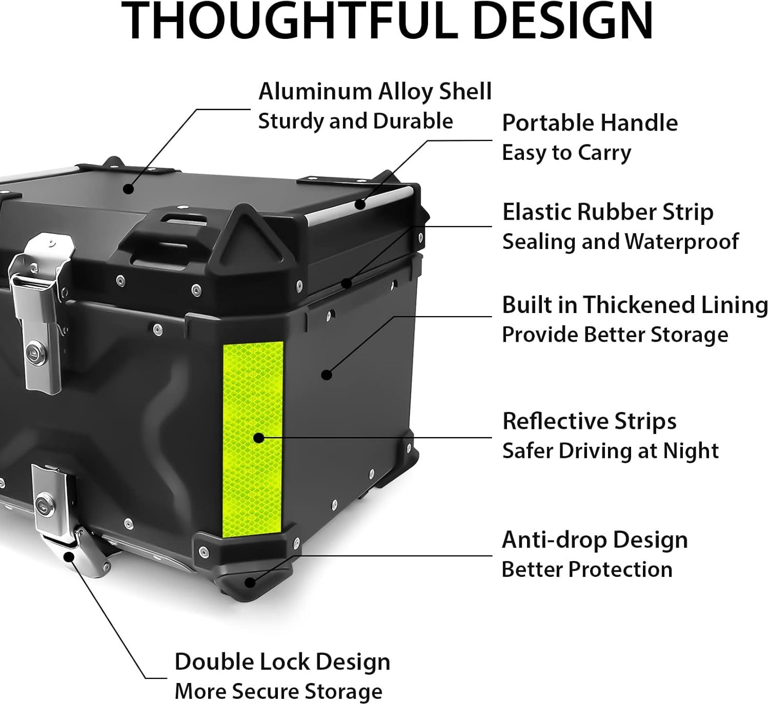 Maletero de aluminio para moto de 45L, impermeable, antipolvo, antirrobo, para guardar el casco, con respaldo y placa de montaje