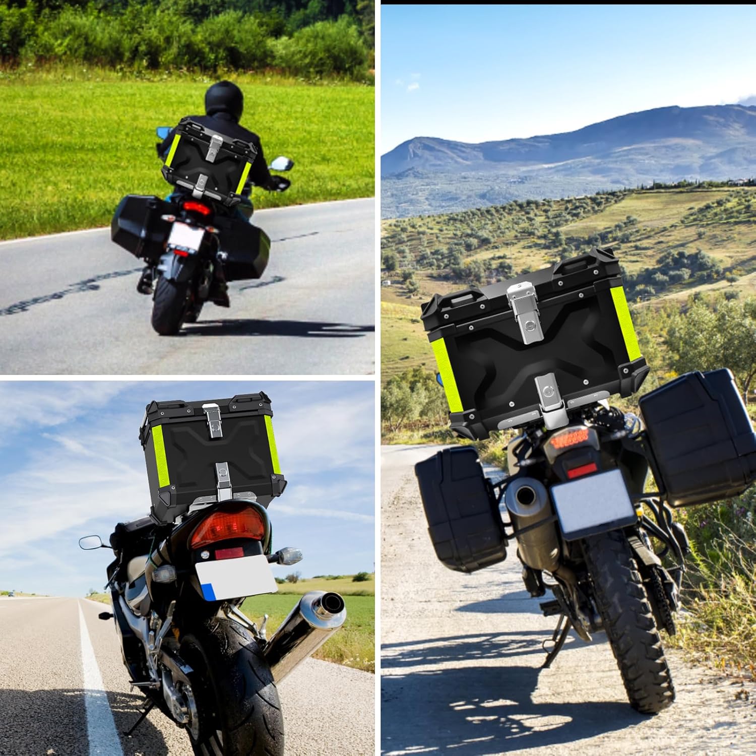 Maletero de aluminio para moto de 45L, impermeable, antipolvo, antirrobo, para guardar el casco, con respaldo y placa de montaje