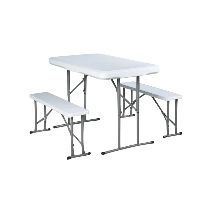 Juego Mesa Ext Dos Bancos Plegables Polietileno Blanco
