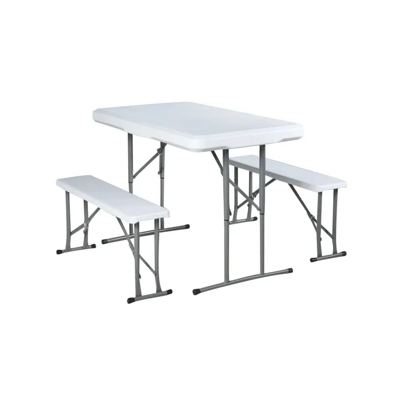 Juego Mesa Ext Dos Bancos Plegables Polietileno Blanco
