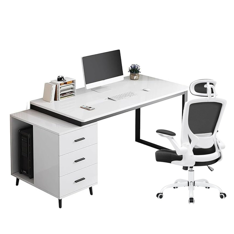 100×54 cm escritorio de oficina para computadora, diseño sencillo, con cajón de almacenamiento, silla de escritura, escritorio moderno para estudio.