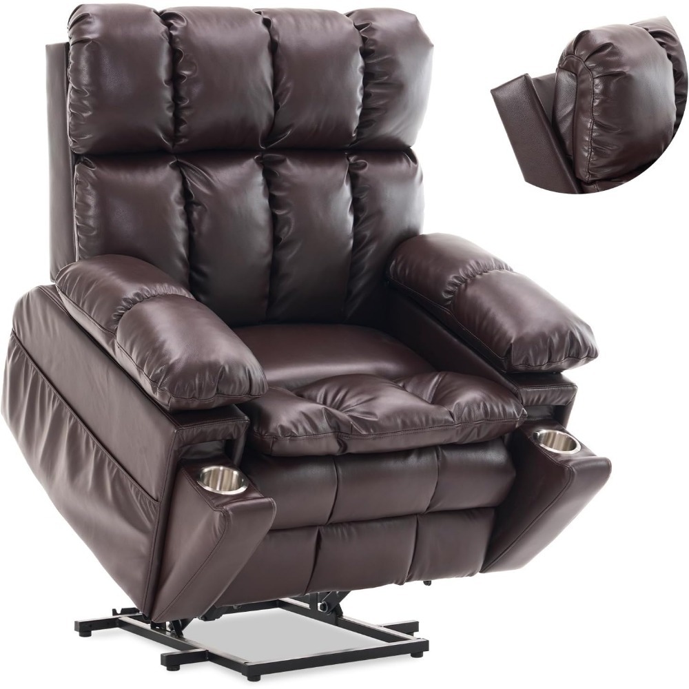 Sillón reclinable eléctrico de gran tamaño con doble motor y reposacabezas ajustable, posiciones infinitas para personas mayores, piel sintética, personalizable.