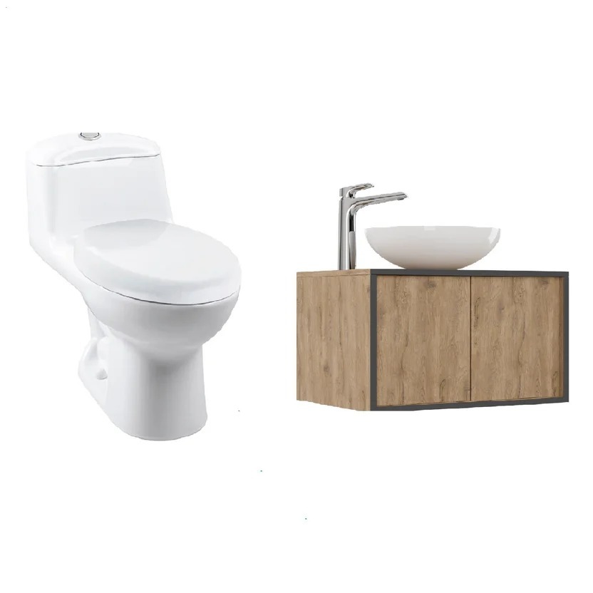 Combo Smart: Sanitario Smart Alongado Blanco De Una Pieza + Mueble Lisboa Plus 60 Cm Elevado Con Lavamanos Spazio + Grifería Monocontrol Alta Cascade Corona
