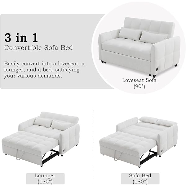 Sofá cama convertible de 52,8" con dos plazas, sofá cama capitoné 3 en 1