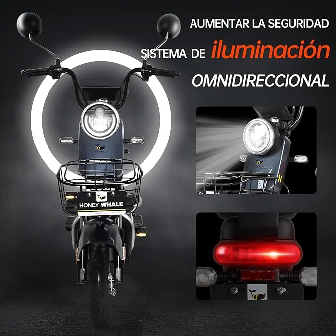 Bicimoto Eléctrica con Alarma, Máxima del Motor 700W, Velocidad Máxima 45KM/H, Autonomía 55-60KM, Baterías de Gran Capacidad 20AH