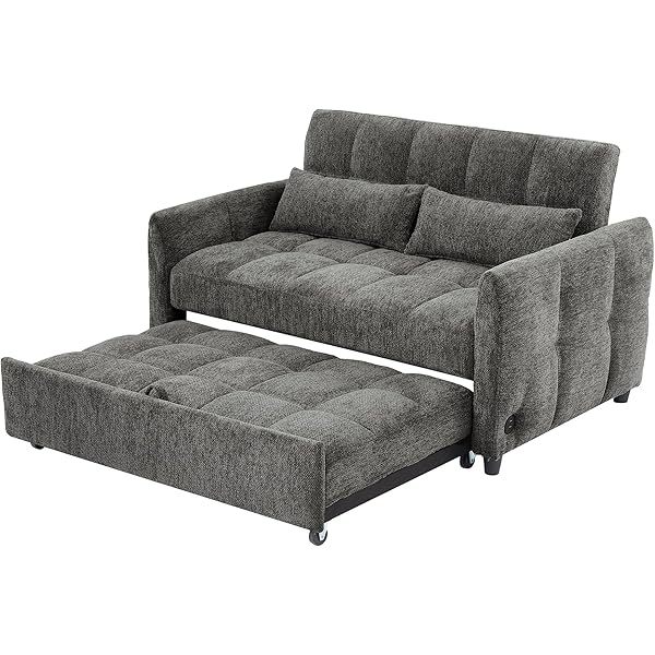 52.8" Convertible Loveseat Sofa Pull-Out Couch Bed, 3 in 1 Tufted Sleeper Sofa with an Adjustable Backrest, Sofa Bed with Two USB Ports and Two Lumbar Pillows for Living Room, Blue