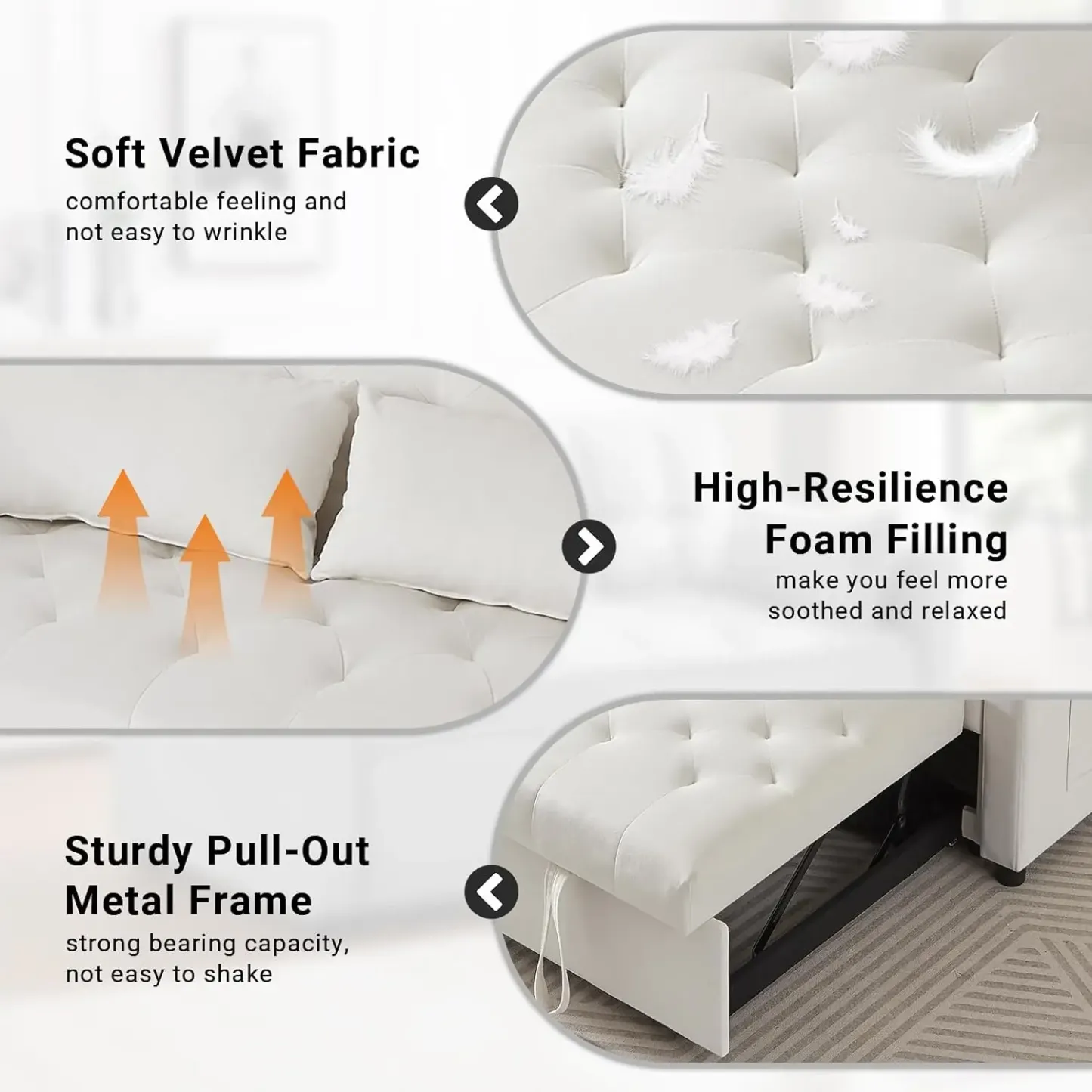 Sofá cama convertible 3 en 1, sofá cama extraíble con respaldo ajustable en 3 niveles