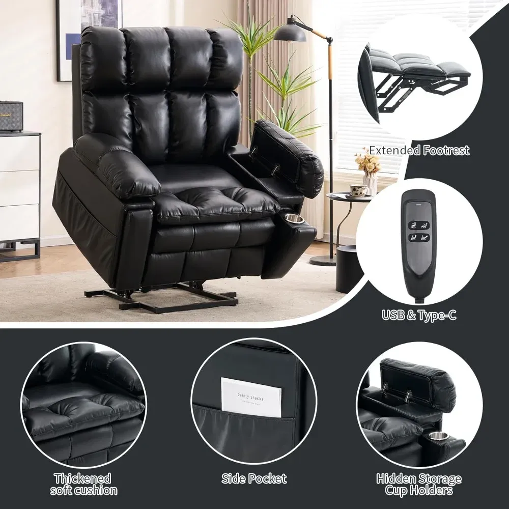 Sillón reclinable eléctrico de gran tamaño con doble motor y reposacabezas ajustable para personas mayores, posicionamiento infinito, reclinable en posición horizontala