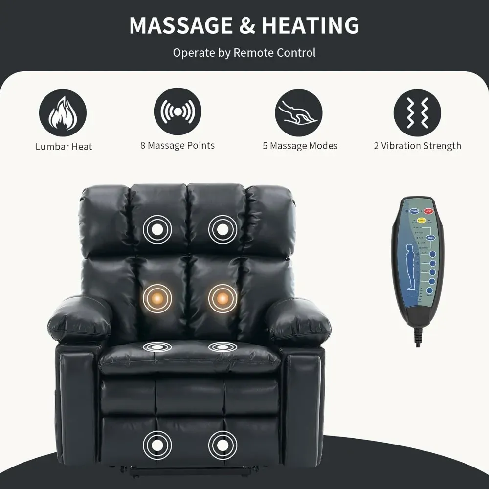 Sillón reclinable eléctrico de gran tamaño con doble motor y reposacabezas ajustable para personas mayores, posicionamiento infinito, reclinable en posición horizontala
