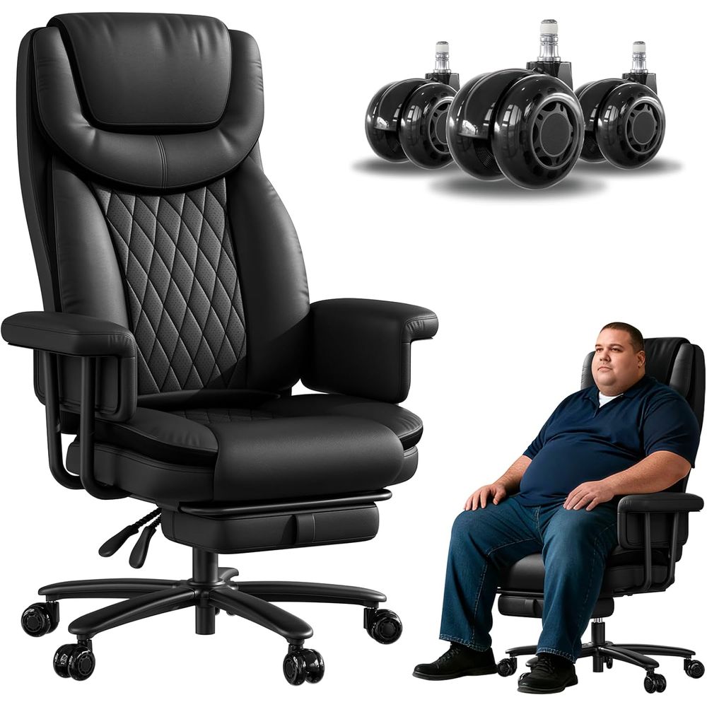 Silla de oficina ejecutiva grande y alta, 400 libras, reclinable a 165°, con reposapiés, silla de escritorio de cuero