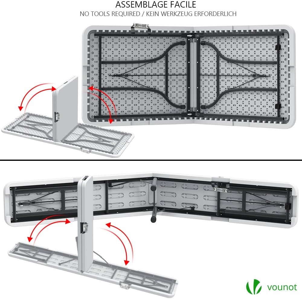 Mesa plegable portátil informal y 2 bancos de 180 cm, conjunto de muebles de jardín para exterior, adecuado para picnic, camping, barbacoa, color blanco