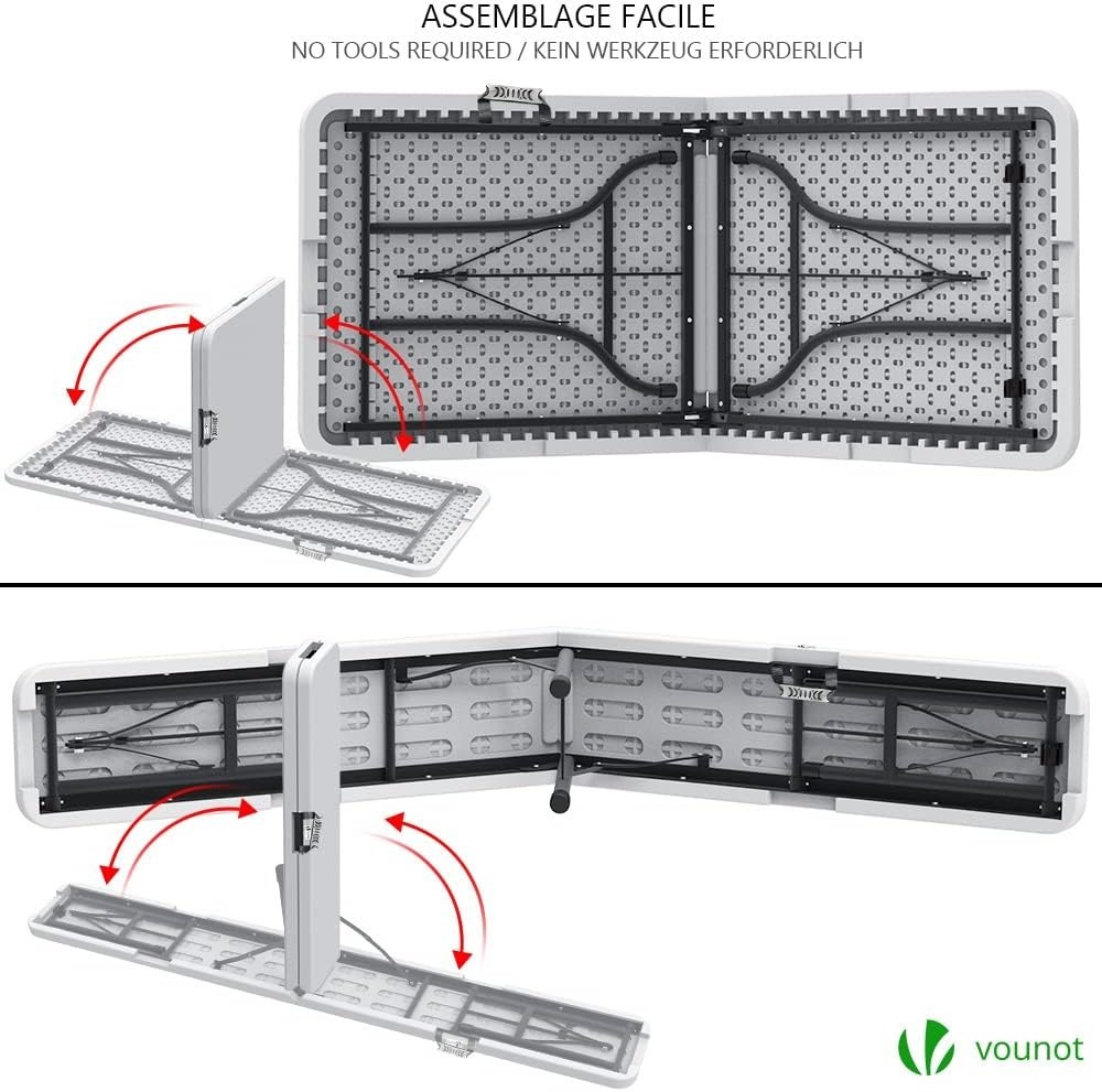 Mesa plegable portátil informal y 2 bancos de 180 cm, conjunto de muebles de jardín para exterior, adecuado para picnic, camping, barbacoa, color blanco