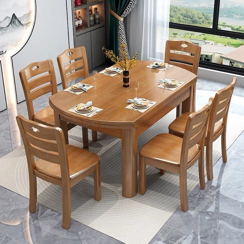 Mesa de comedor de madera maciza para el hogar, muebles de restaurante, plegable, cuadrada y redonda, juego de mesa y silla de doble uso, precio bajo