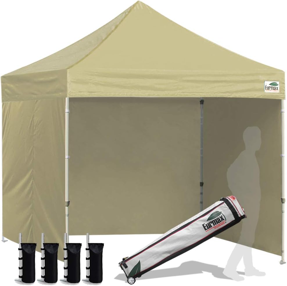 Carpa comercial instantánea con dosel emergente de 8'x8' con 4 paredes laterales extraíbles con cremallera y bolsa con ruedas, además de 4 bolsas de arena adicionales.